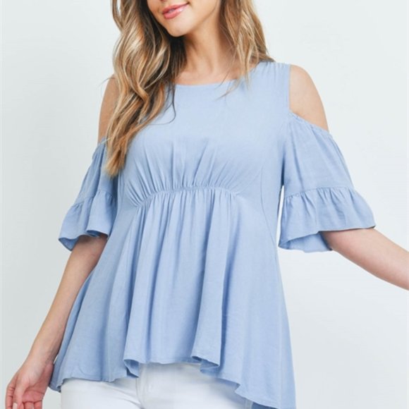 MODA ME COUTURE Tops - FRESH TAKE Cold Shoulder Top- Blue